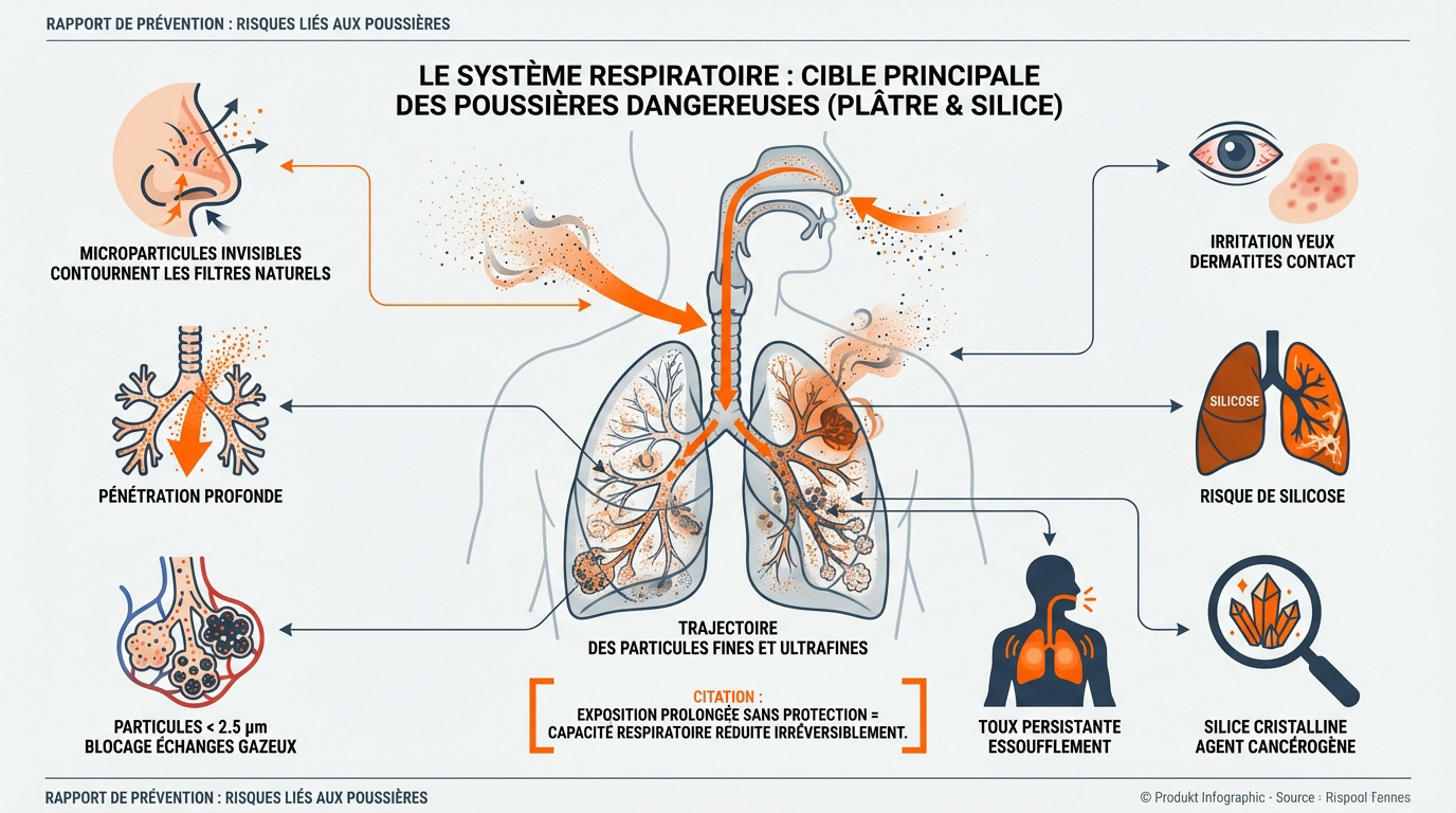 Ouvrier du bâtiment portant un masque de protection contre les poussières de plâtre et de silice