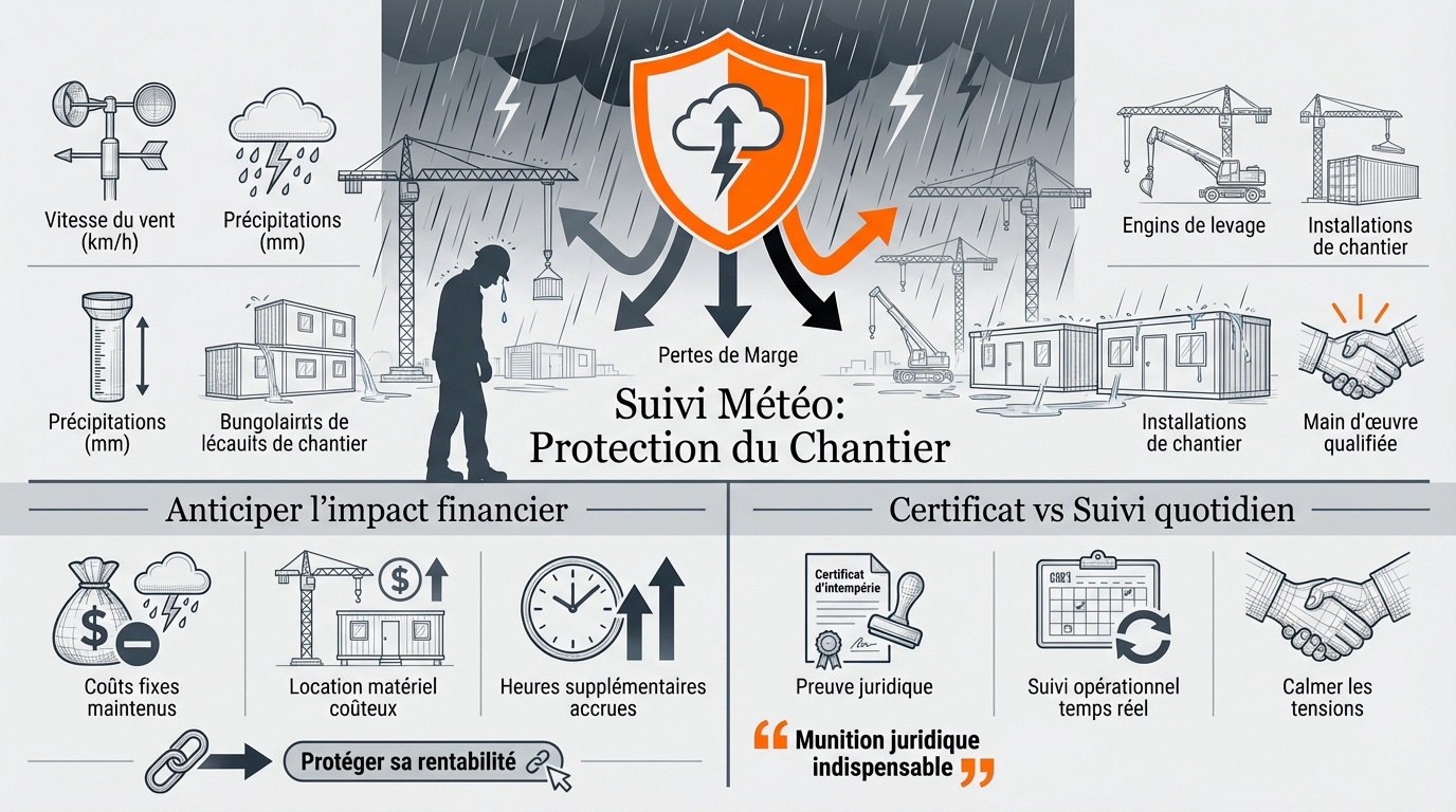 Protection d'un chantier de construction face aux intempéries et suivi météorologique