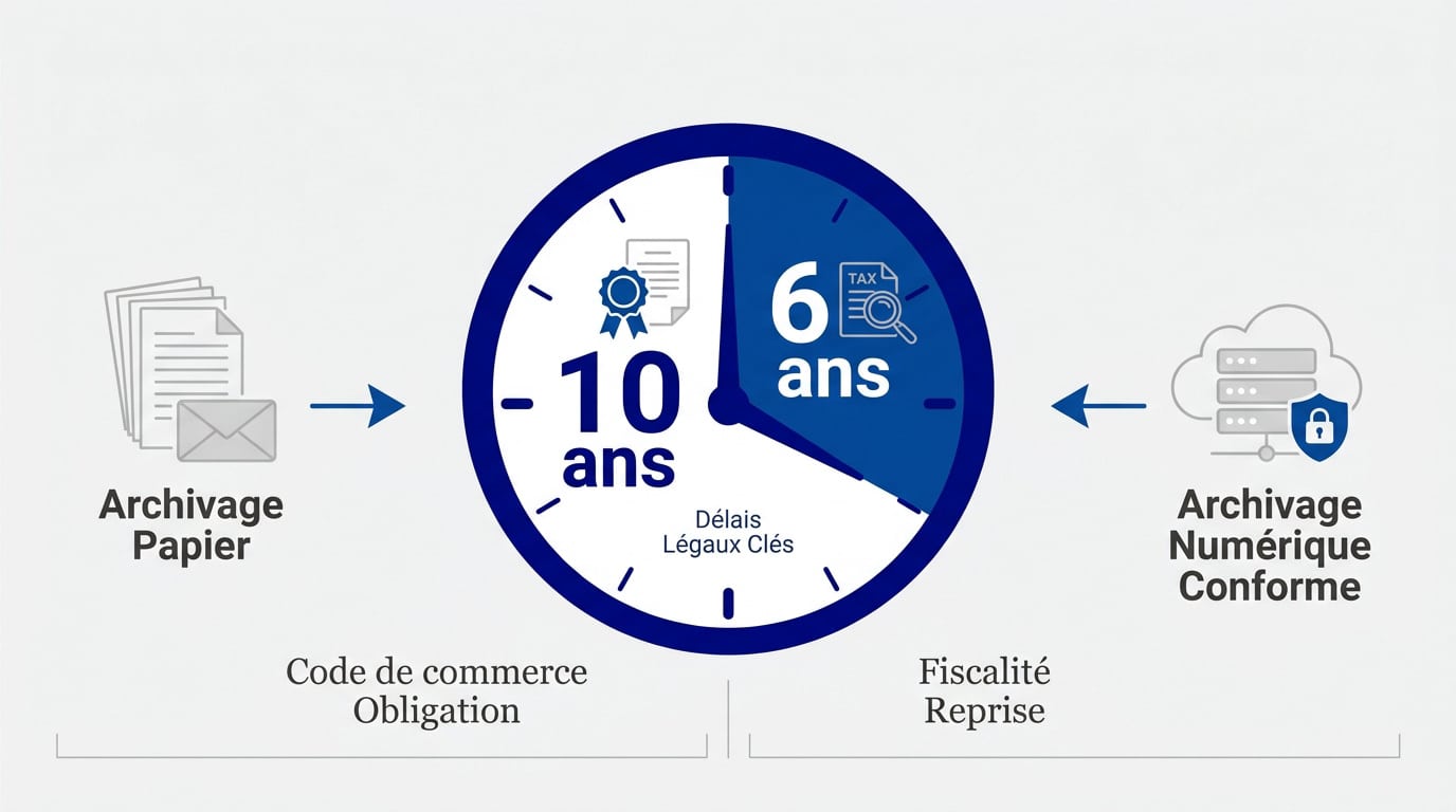 Tableau comparatif des délais légaux d'archivage des factures papier et numériques