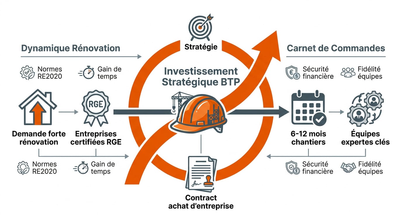 Infographie sur les avantages stratégiques du rachat d'une entreprise de bâtiment