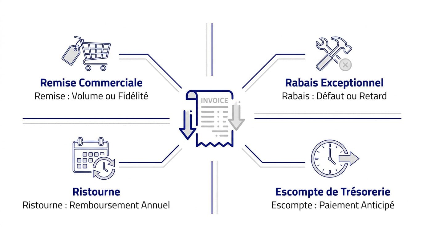 Tableau comparatif des remises, rabais, ristournes et escomptes en facturation BTP
