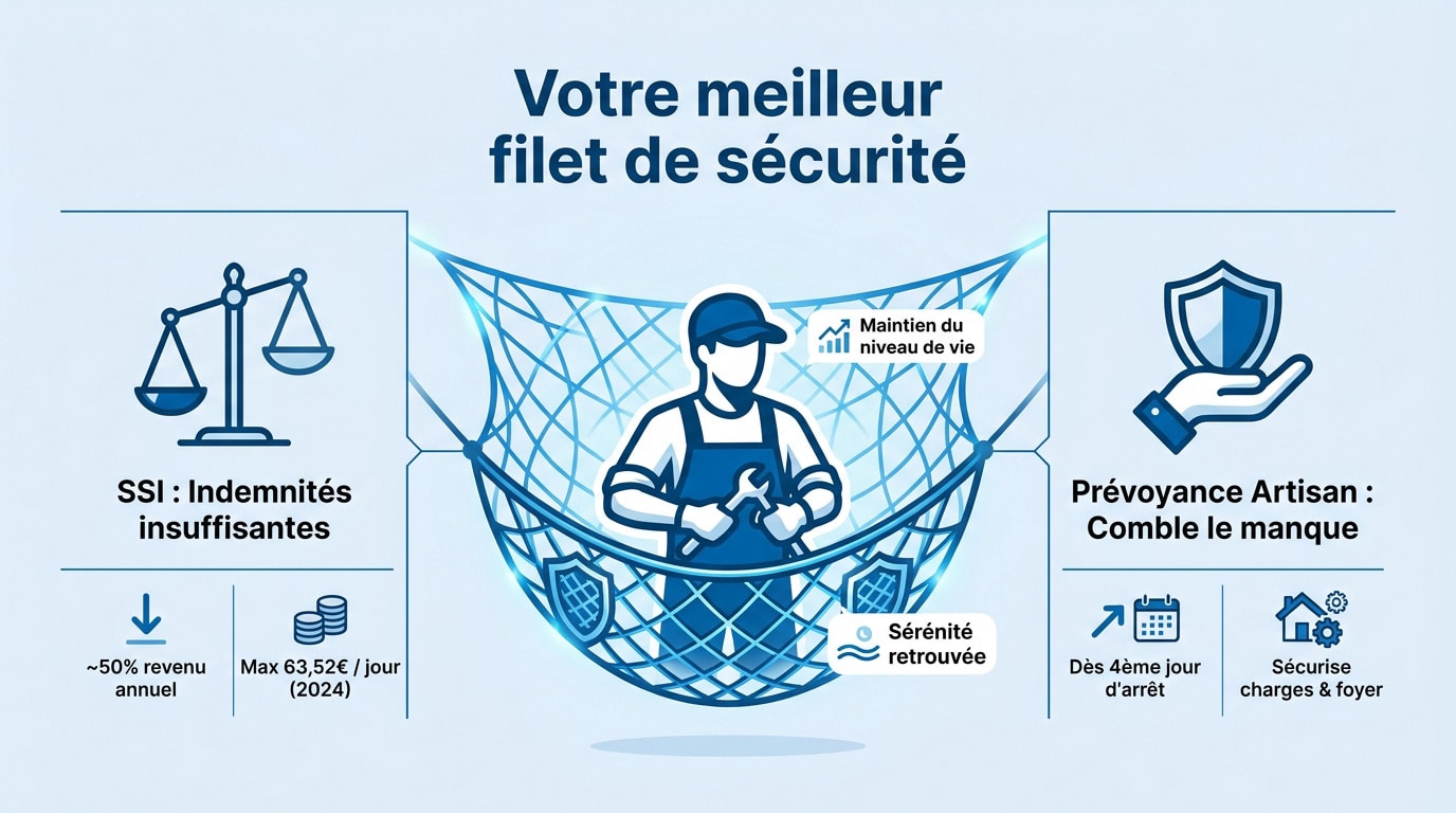 Comparatif entre les indemnités de la SSI et la couverture d'une prévoyance artisan pour sécuriser son revenu
